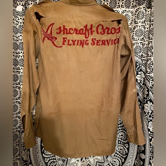 Vintage 1940s era ASHCRAFT BROS. FLYING SERVICE technician work shirt. - Picture 3 of 9